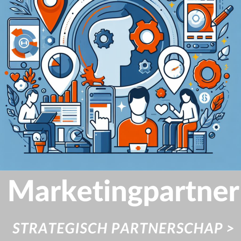 Illustratie van strategisch marketingpartnerschap met samenwerking, analyse en focus op groei