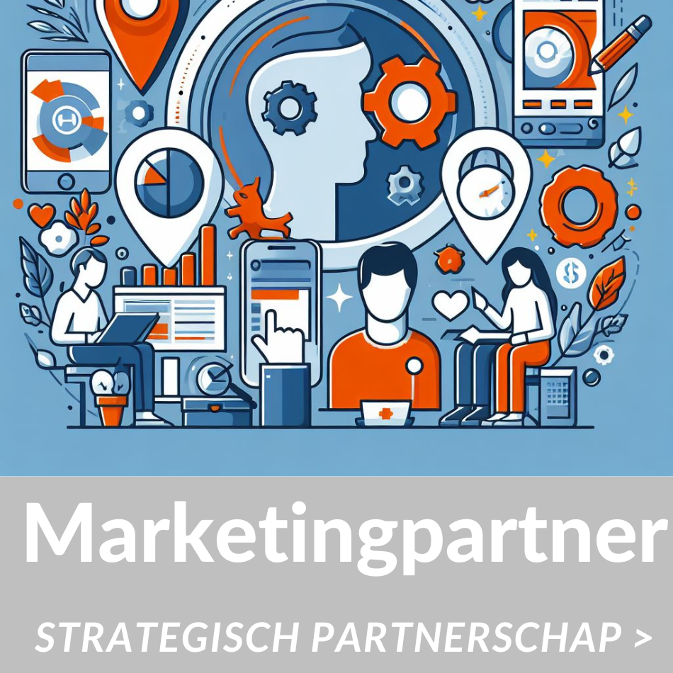 Illustratie van strategisch marketingpartnerschap met samenwerking, analyse en focus op groei