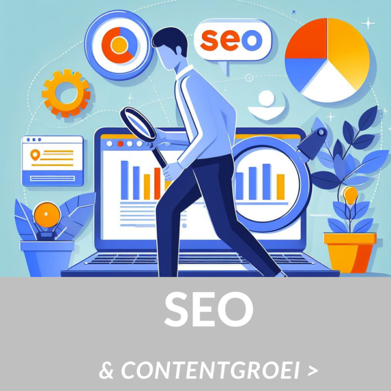 Illustratie van contentgedreven SEO met analyse, data en groei gericht op structurele online zichtbaarheid