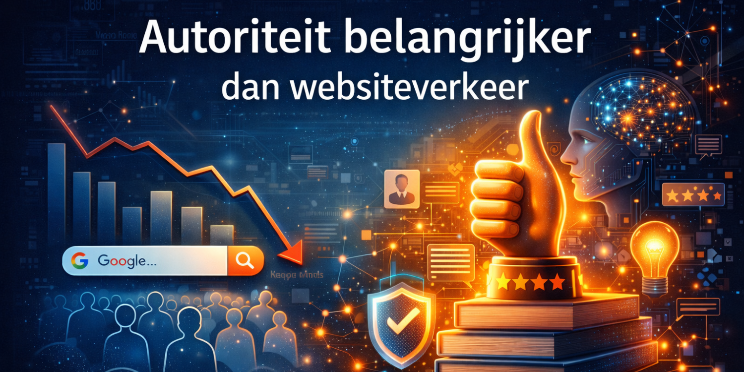 Illustratie die laat zien dat online autoriteit en vertrouwen belangrijker worden dan websiteverkeer in een AI-gedreven zoekomgeving