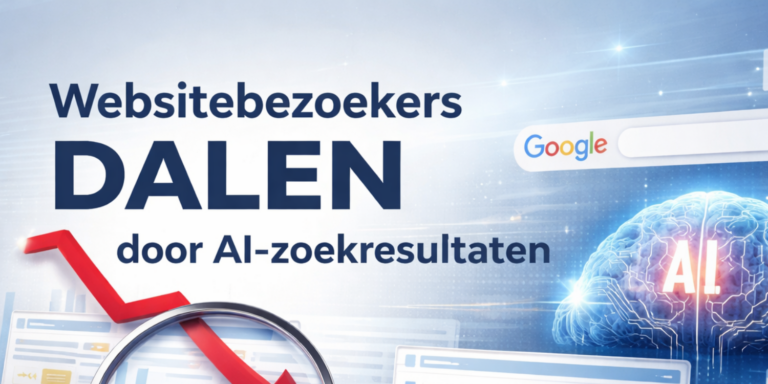 Visuele weergave van de invloed van AI-zoekresultaten op online zichtbaarheid en het afnemen van websitebezoekers